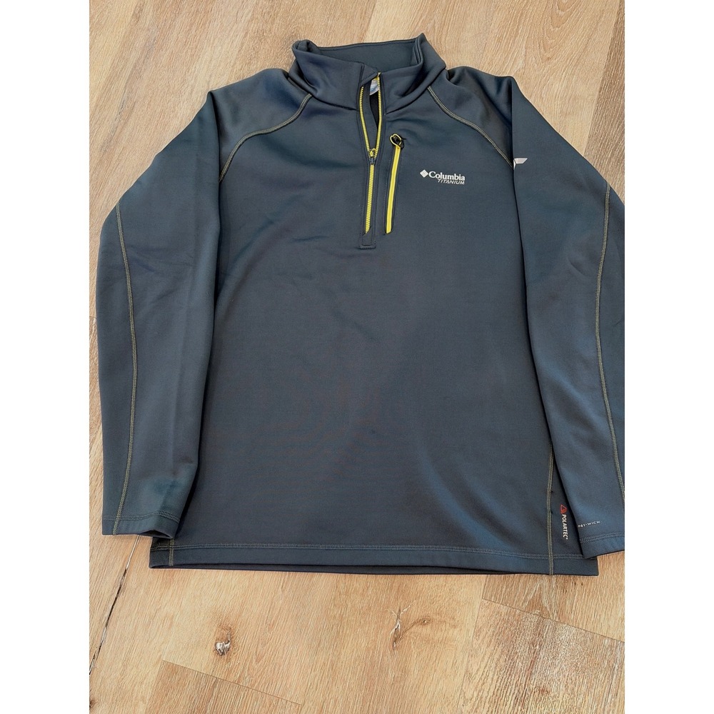 Columbia Titanium Mens Polartec Omni-Wick 1/4 Zip Pullover Gray Yellow Large